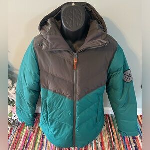 Holden Colorblock Puffer Ski Hooded Jacket Gray Teal Blue XL
